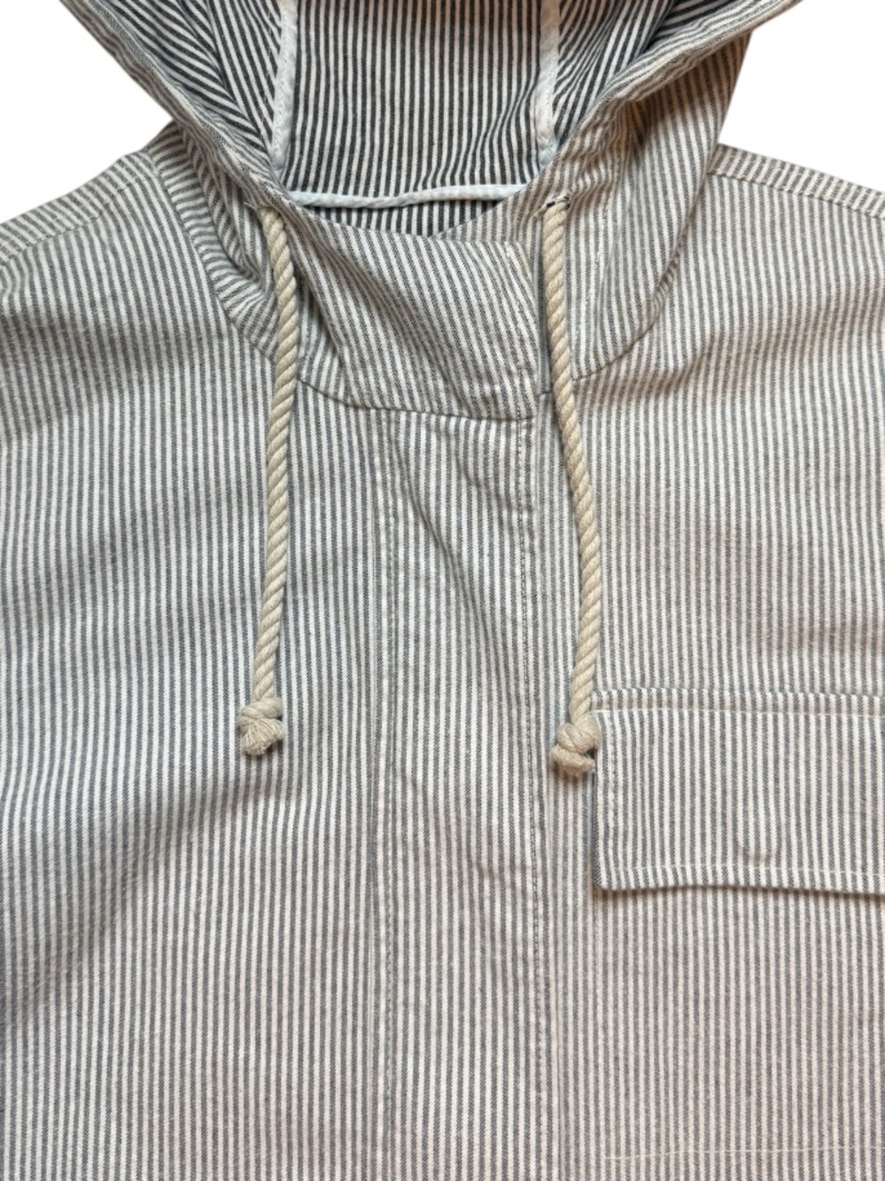 J. Crew Blue White Hickory Stripe Hooded Field Jacket-Coastal Preppy-Size L - Picture 7 of 12